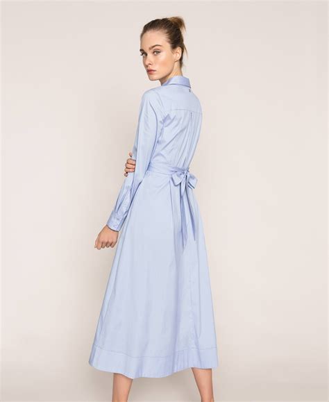 White/light Blue Poplin Long Dress 